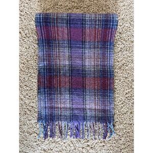 Edinburgh Purple Plaid 100% Lambswool Wool Fringe Hem Scarf Neck Wrap Accessory